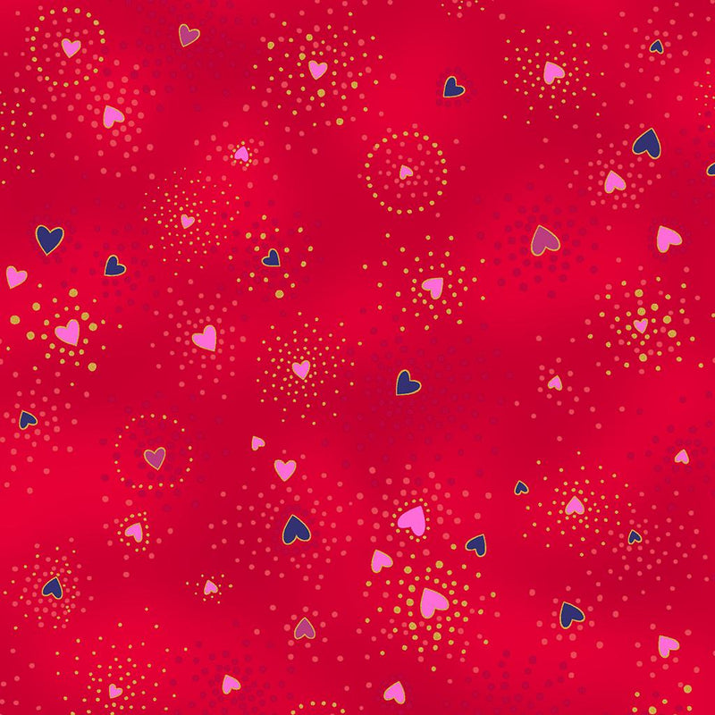 Laurel Burch Basic Hearts Red Gold Metallic