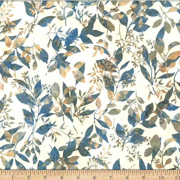 Tan & Blue Leaves on Cream