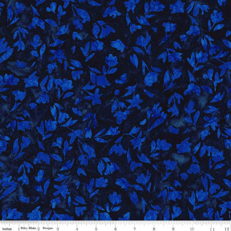 Batik Blue Leaves on Dark Blue