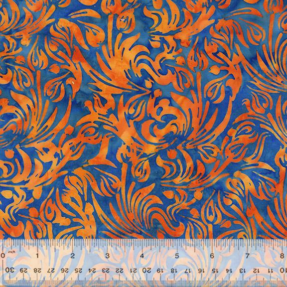 Batik Orange Tulips on Blue