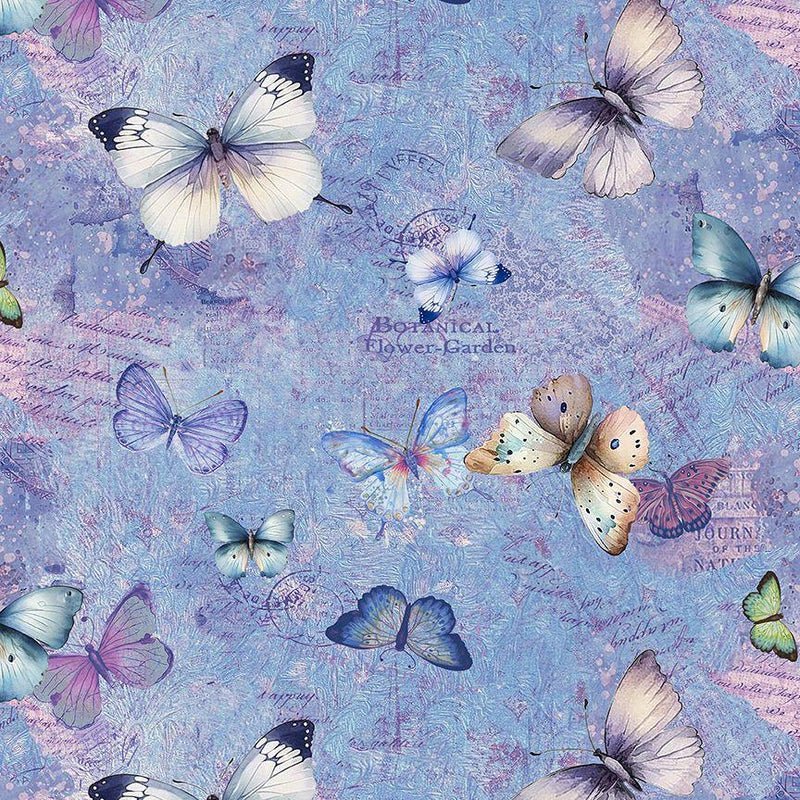 Butterflies on Blue Violet w Pinks, Teal, Tans & White