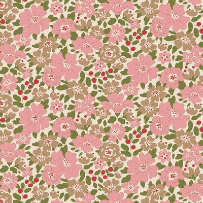 Pink & Tan Flowers on Cream