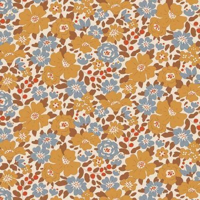 Tan & Blue Flowers on Cream