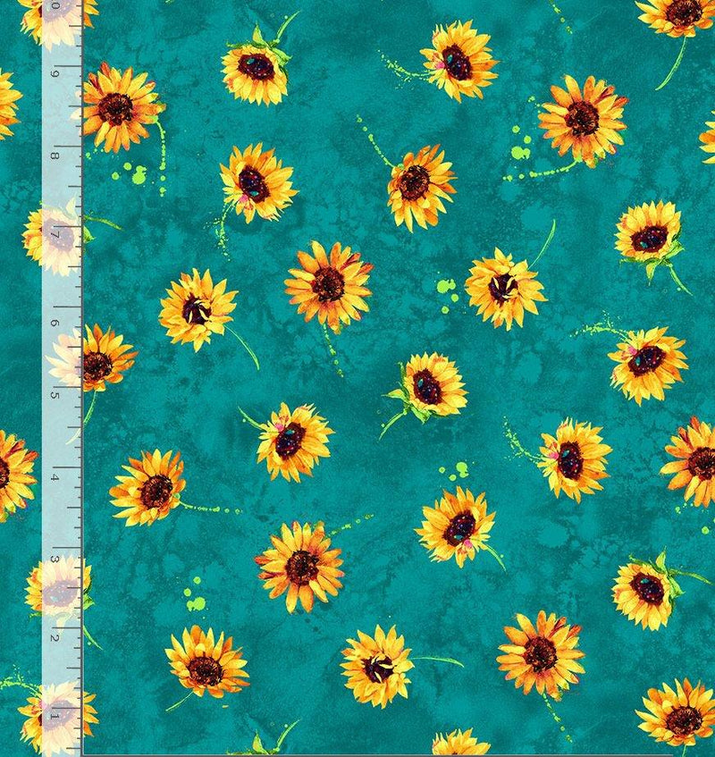 Small Sunflowers on Teal