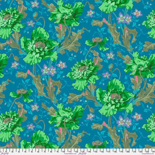 Papaver Green Floral On Blue