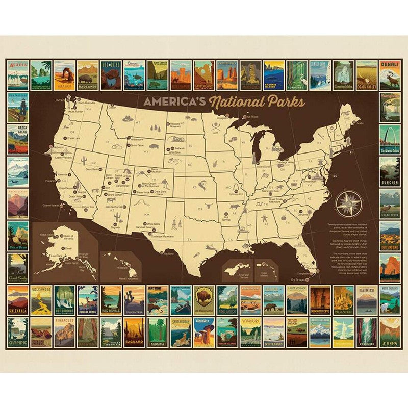 Nat'l Park USA Map/ stamps rectangle border stamps 36 x 43"