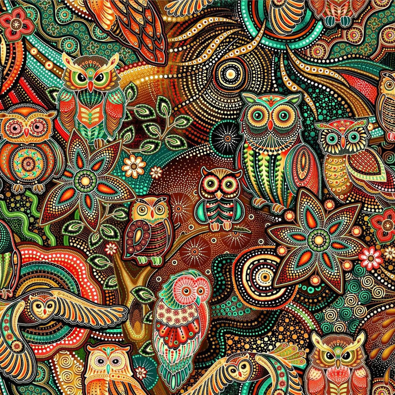 Owls Teal Browns Mosaic